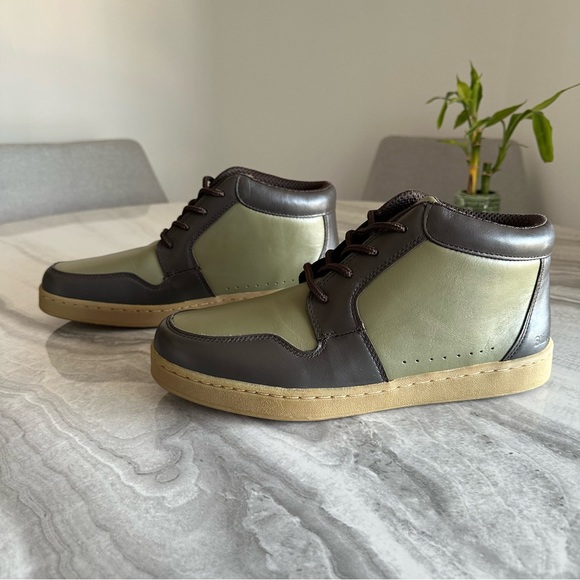 Vintage Stussy 90s-00s Imperial Olive / Brown Leather Mid Top Sneakers
